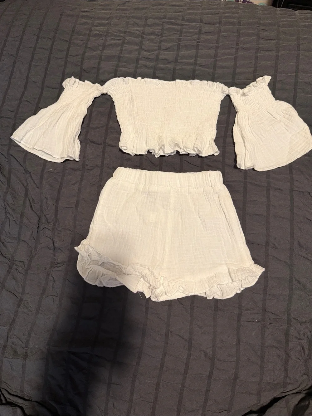 Off-Shoulder Two-Piece Ruffle Set in Ivory